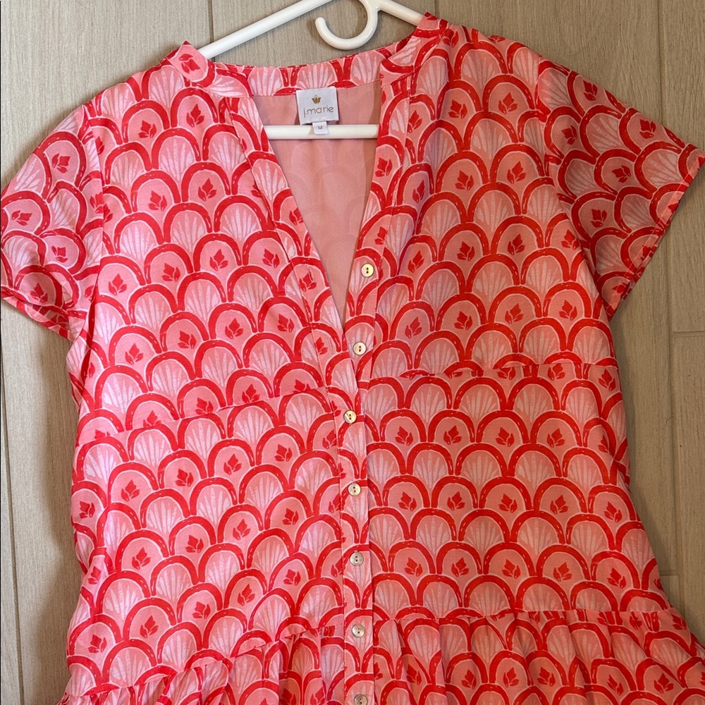 Vibrant Coral Patterned Button-Down Top - image 3